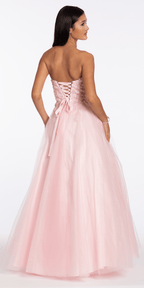Strapless Glitter Tulle Ballgown with 3D Detail