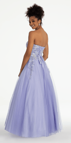 Strapless Sweetheart Glitter Mesh Ballgown with 3D Appliques