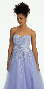 Strapless Sweetheart Glitter Mesh Ballgown with 3D Appliques