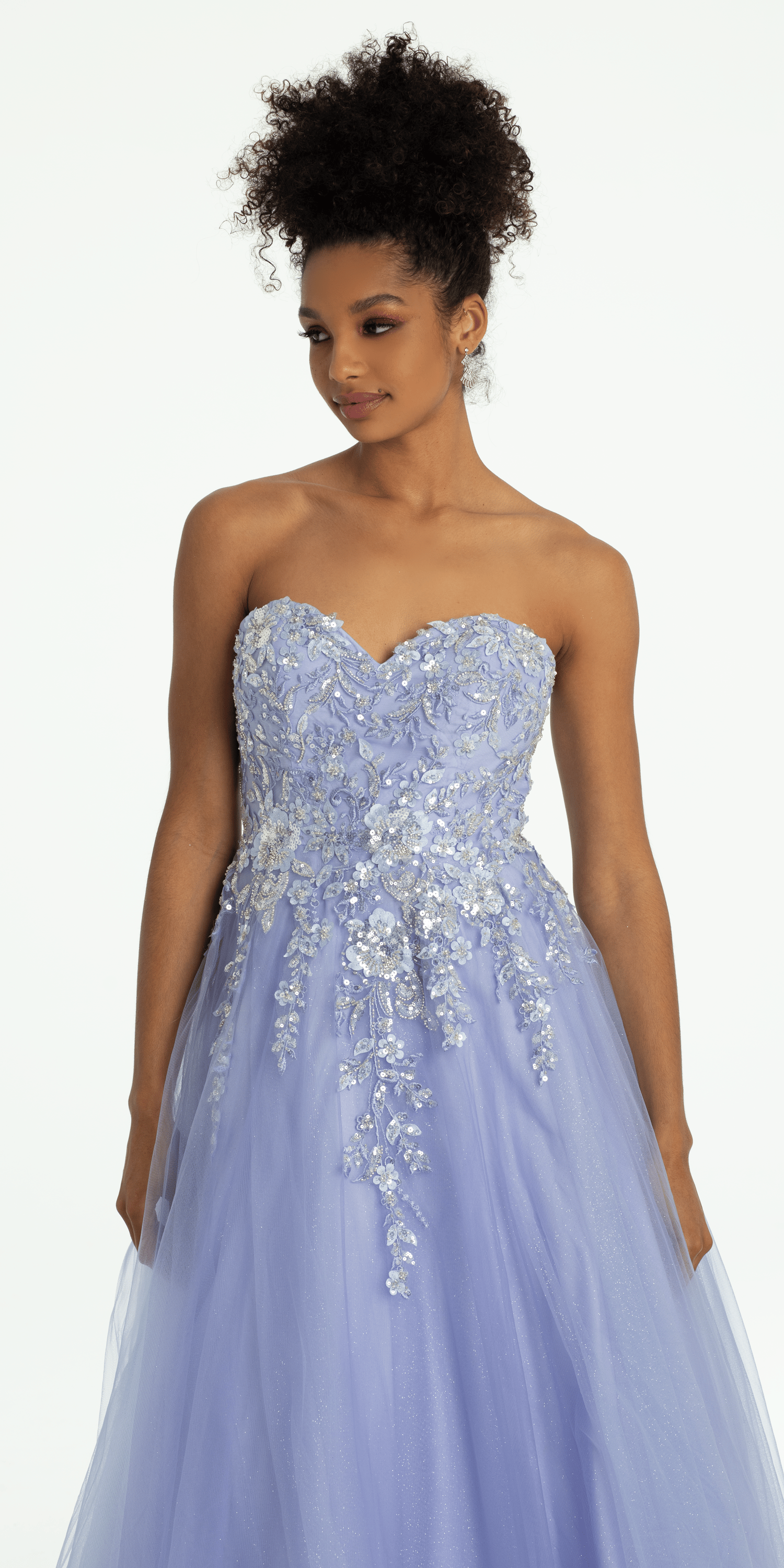 Strapless Sweetheart Glitter Mesh Ballgown with 3D Appliques