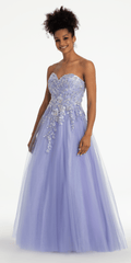 Strapless Sweetheart Glitter Mesh Ballgown with 3D Appliques