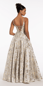 Sweetheart Floral Jacquard A Line Lace Up Back Dress