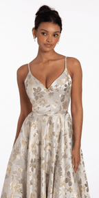 Sweetheart Floral Jacquard A Line Lace Up Back Dress