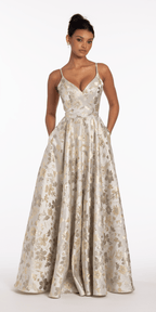 Sweetheart Floral Jacquard A Line Lace Up Back Dress