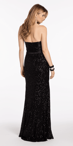 Strapless Stretch Satin Sequin Column Dress