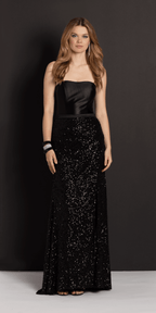 Strapless Stretch Satin Sequin Column Dress