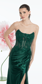 Strapless Beaded  Embroidered Corset Trumpet Dress