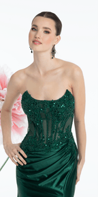 Strapless Beaded  Embroidered Corset Trumpet Dress
