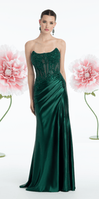 Strapless Beaded  Embroidered Corset Trumpet Dress