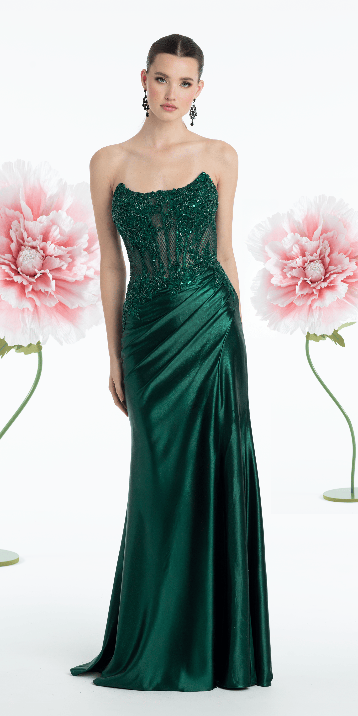 Strapless Beaded  Embroidered Corset Trumpet Dress
