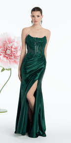 Strapless Beaded  Embroidered Corset Trumpet Dress