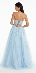 Scoop Neck Embroidered Glitter Tulle Corset Ballgown