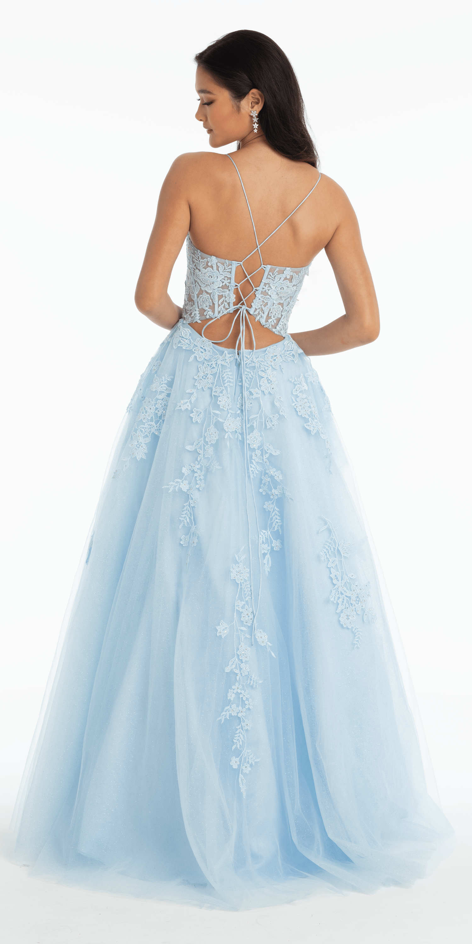 Scoop Neck Embroidered Glitter Tulle Corset Ballgown