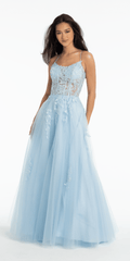 Scoop Neck Embroidered Glitter Tulle Corset Ballgown