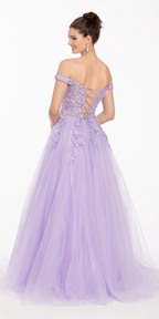 3 D Floral Embroidered Off the Shoulder Ballgown