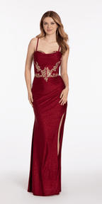 Glitter Knit Lace Up Back Dress with Side Slit