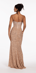 Stretch Sequin and Crystal Sweetheart Corset Column Dress
