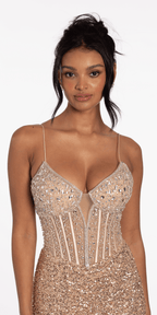 Stretch Sequin and Crystal Sweetheart Corset Column Dress