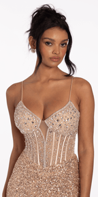Stretch Sequin and Crystal Sweetheart Corset Column Dress