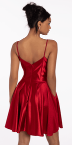 Pleated Shimmer Satin Corset Skater Dress with Pockets