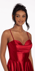 Pleated Shimmer Satin Corset Skater Dress with Pockets