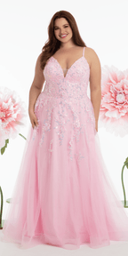 Sweetheart Plunging Mesh Corset Ballgown with Embellished Appliques