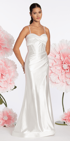 Foil Satin Twist Bodice Corset Column Dress with Side Slit