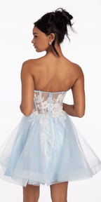 Strapless Pearl Embellished Corset Glitter Fit and Flare Dress