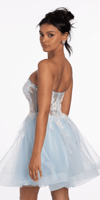 Strapless Pearl Embellished Corset Glitter Fit and Flare Dress