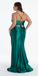 Foil Satin Twist Bodice Corset Column Dress with Side Slit