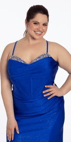 Glitter Stretch Sweetheart Corset Column Dress with Rhinestones