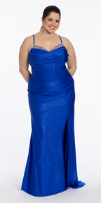 Glitter Stretch Sweetheart Corset Column Dress with Rhinestones