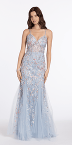3 D Cherry Blossom Mesh Mermaid Dress Godets
