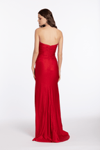 Glitter Knit Strapless Triple Bow Peek-a-Boo Column Dress