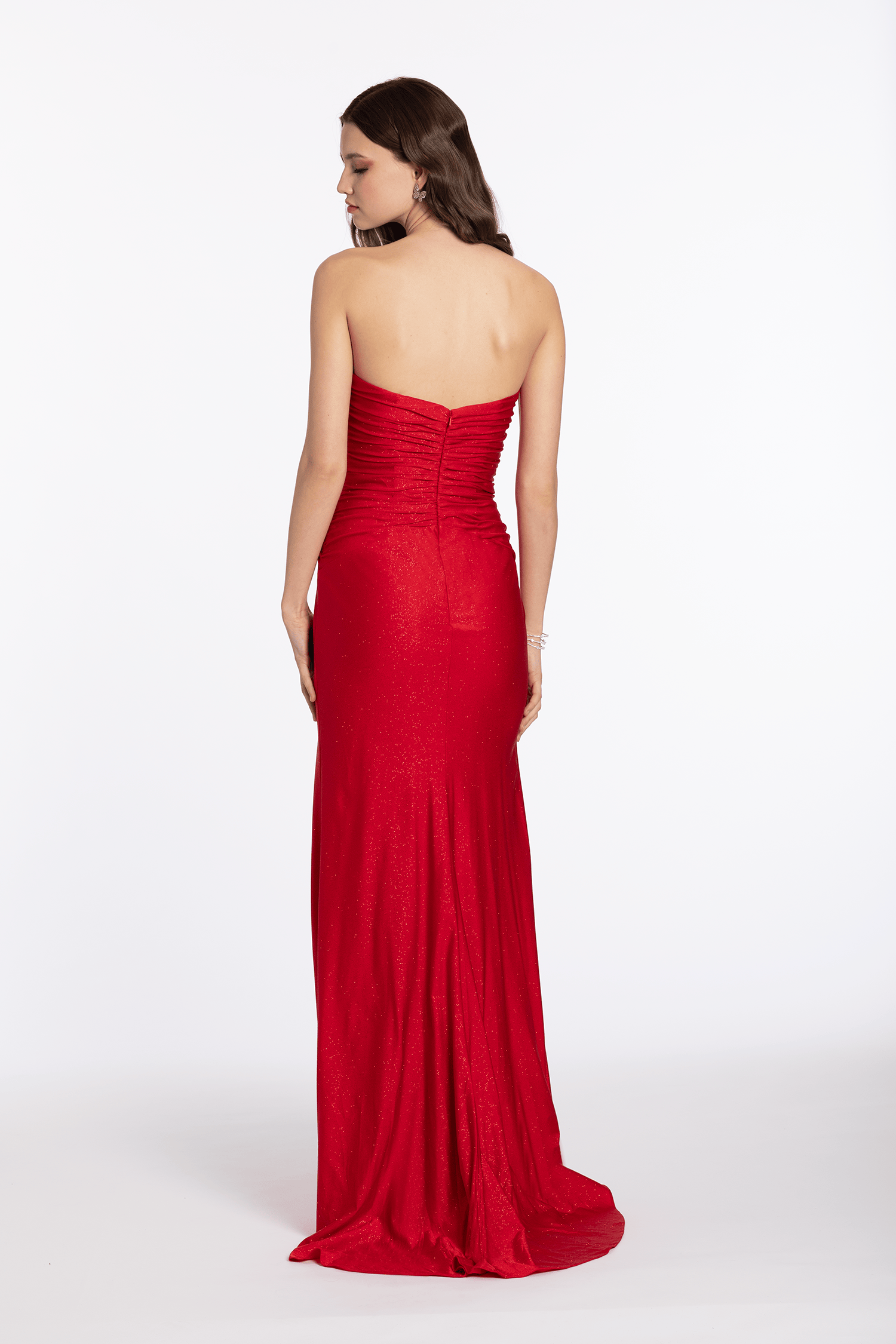 Glitter Knit Strapless Triple Bow Peek-a-Boo Column Dress
