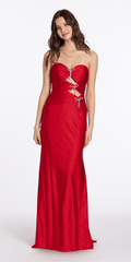 Glitter Knit Strapless Triple Bow Peek-a-Boo Column Dress