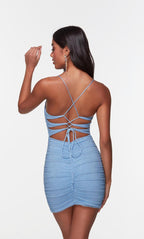 Alyce Paris Mesh Ruched Square Neck HoCo Dress 4570