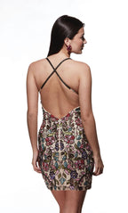 Alyce Paris Floral Sequin Homecoming Dress 4882