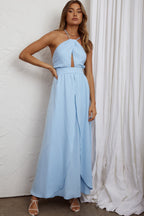 Athena High Split Maxi Dress Steel Blue