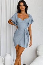 Aphrodite Molded Bust Angel Sleeve Wrap Dress Blue