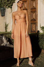 Alpha Cut-Out Bodice Textured Jumpsuit Apricot