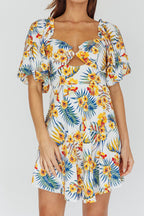 Alpha Cut-Out Bodice Mini Dress Floral White