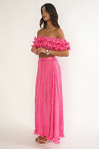 Amaria Lettuce Edge Maxi Skirt Hot Pink