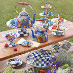 Royal Check Luxury Blue Enamel Two Tier Sweet Stand