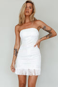 About You Strapless Fringe Mini Dress Sequin White