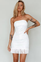 About You Strapless Fringe Mini Dress Sequin White