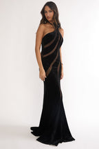 Azelia Velvet Mesh Maxi Dress Black