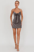 Addicted Glitter Rosette Mini Dress Charcoal