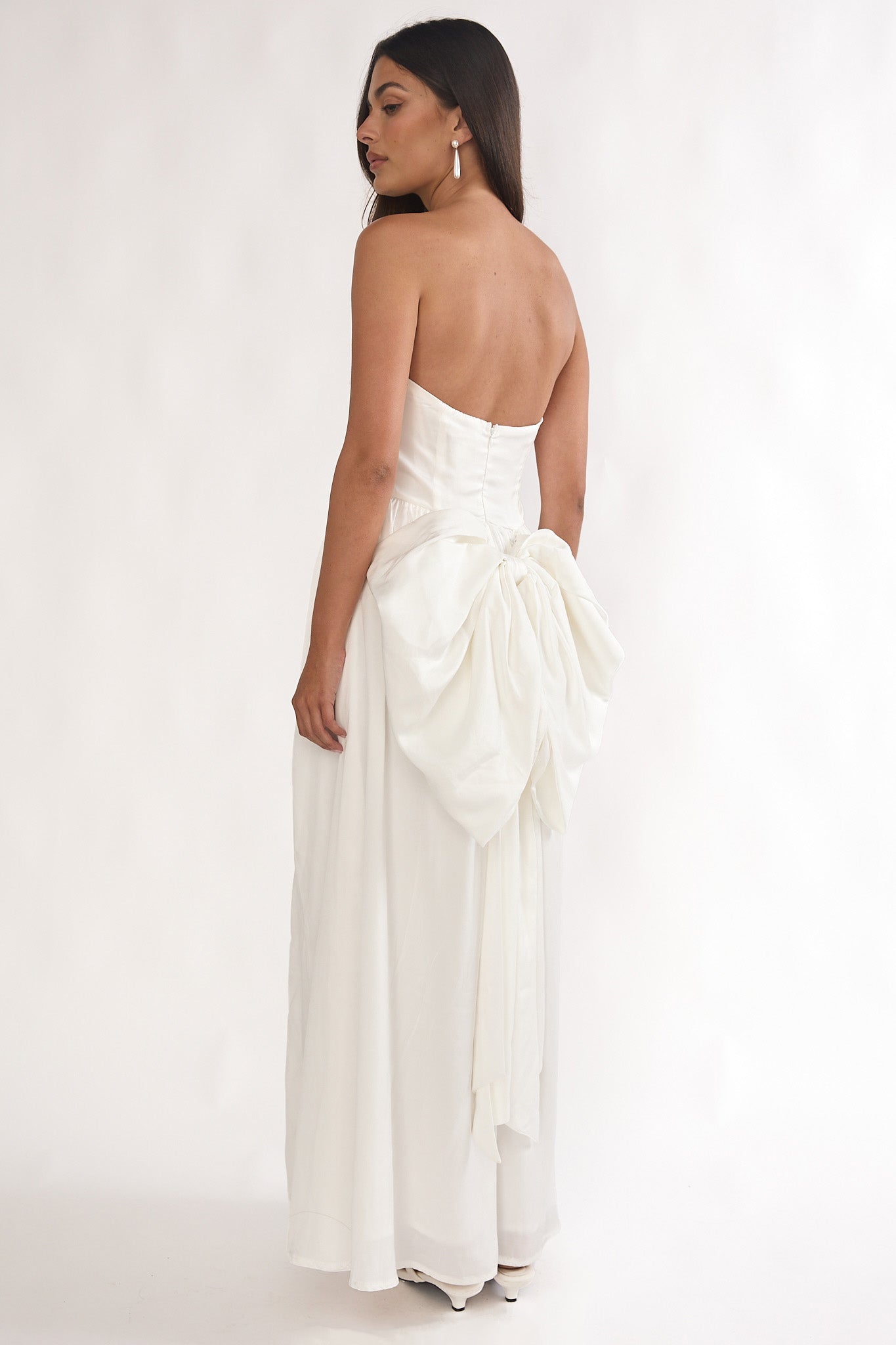 Adalynne Strapless Bow Back Maxi Dress White