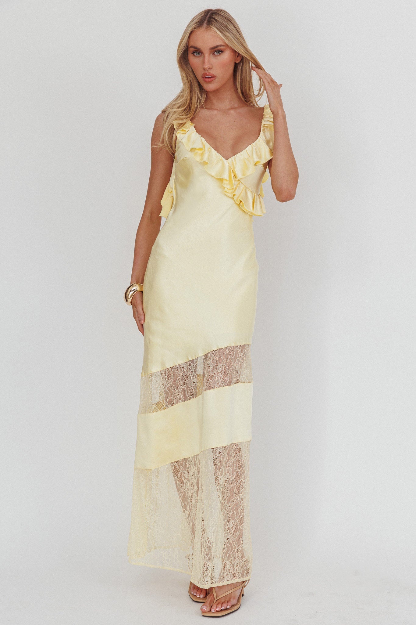 Alba Frill & Lace Trim Maxi Dress Butter